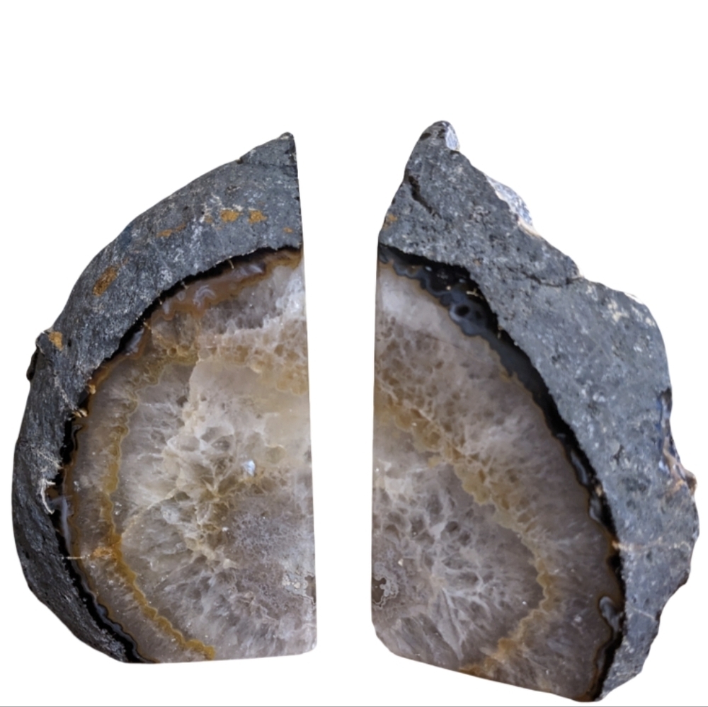Agate Geode Section Pair of Bookends / Decor Pieces Natural Stone Crystal​​